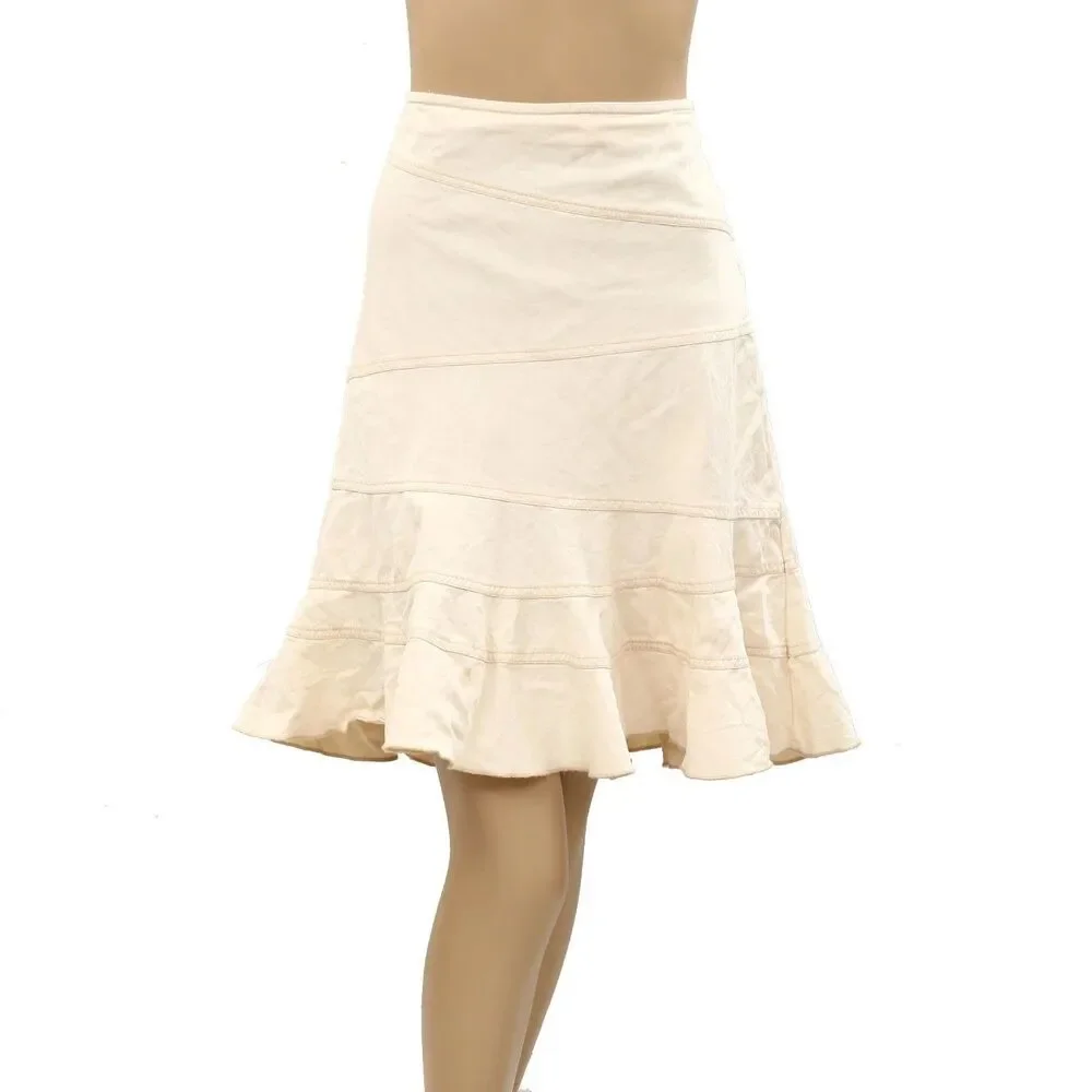 Urban Outfitters Millie Fluted Denim Mini Skirt Low-Rise Cream Cotton XL 286932